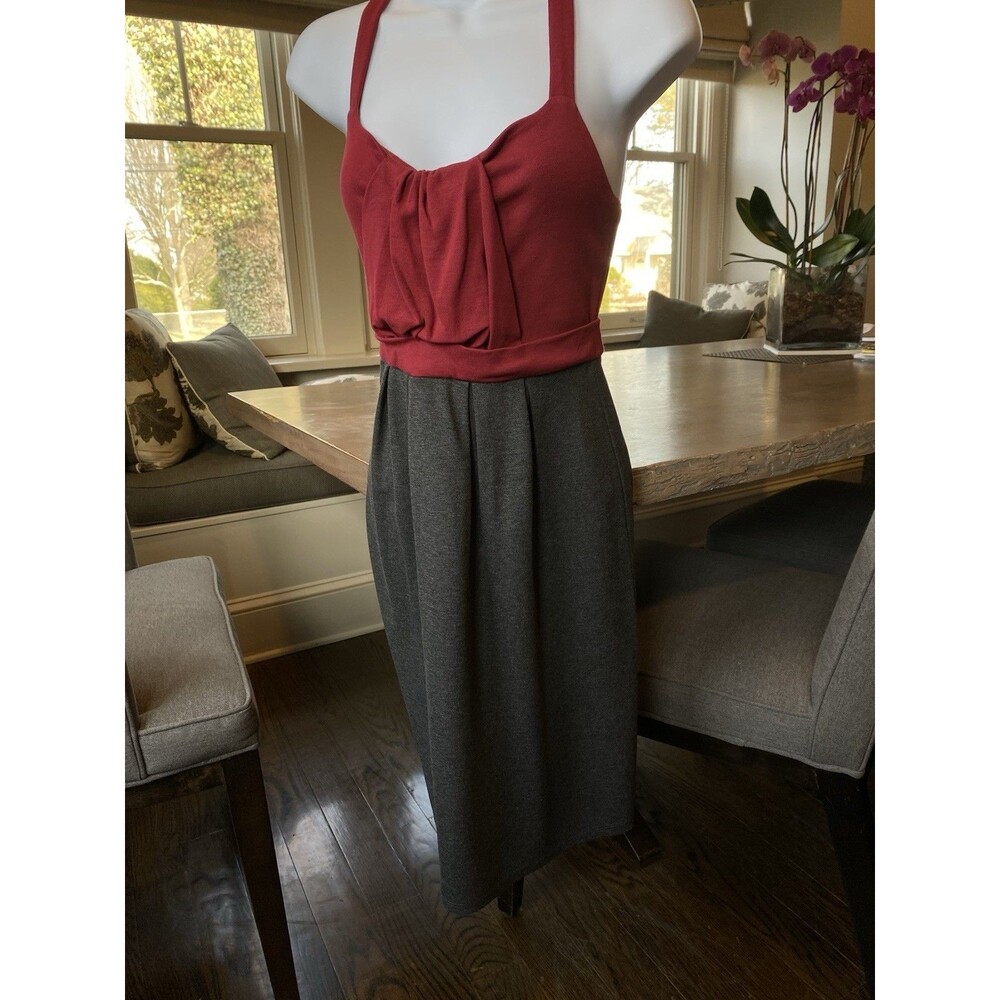 Ella Moss Dress Size Medium Burgundy & Gray Colorblock Front Twist Ruffle Detail - Picture 4 of 13